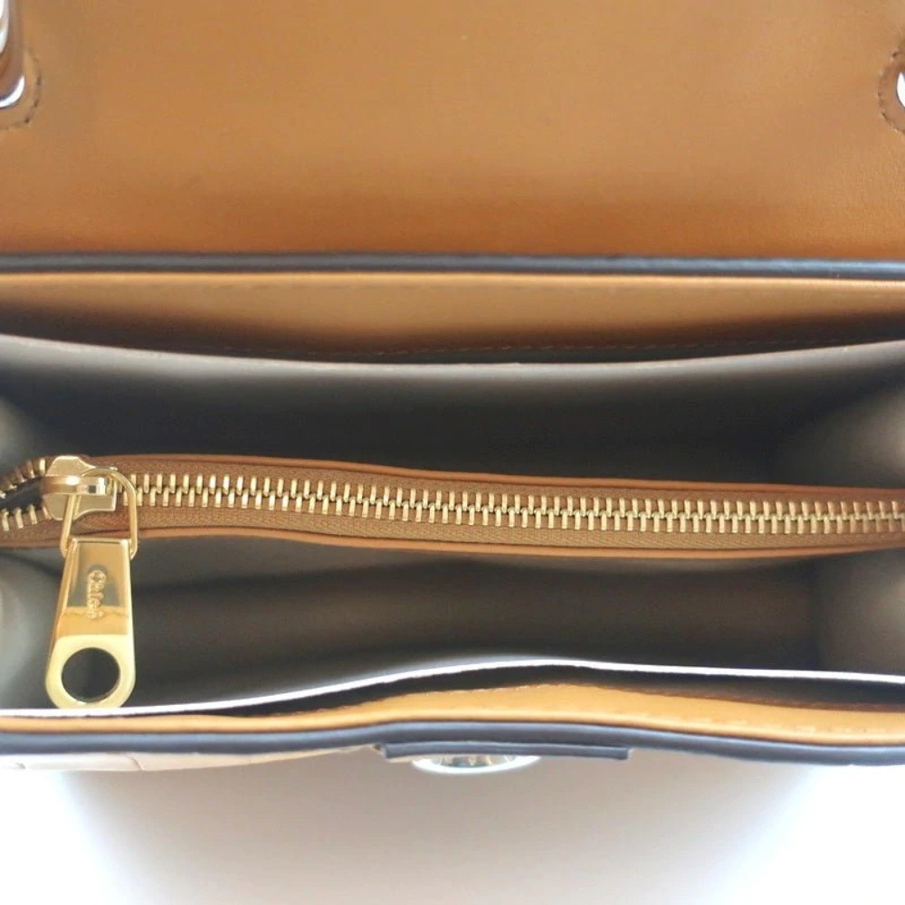 Chloe Small Aby Day Bag Autumnal Brown Croc-Embossed Leather Crossbody Tote NEW - Picture 10 of 12